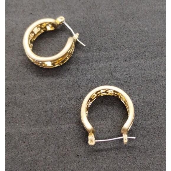 Gold Tone Hinged Hoop Earrings - Pierced - Picture 4 of 6